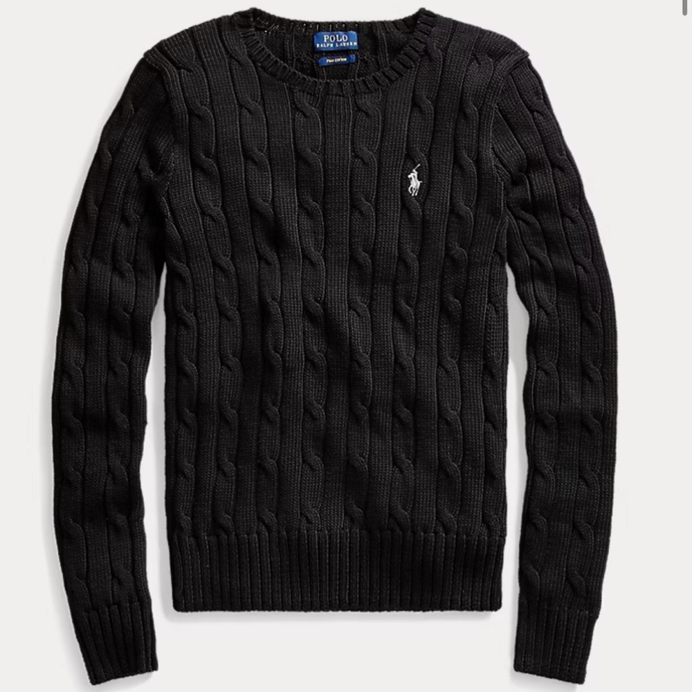 Ralph Lauren Black Cable Knit Crewneck Sweater